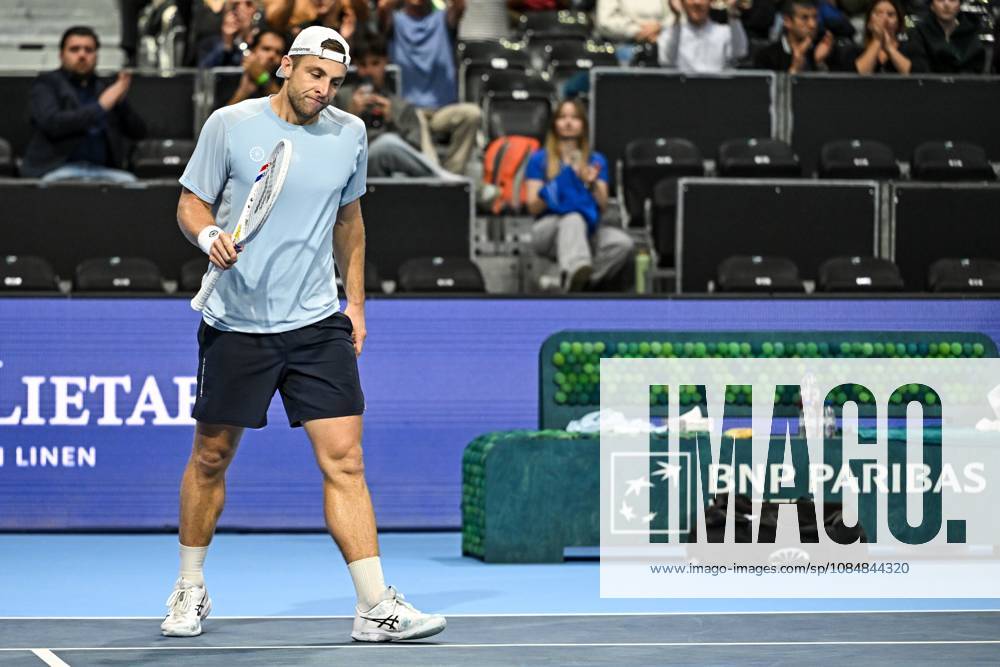 Tallon Griekspoor of the Netherlands celebrate after winning during the European Open ATP, Tennis Herren tennis tournament in Brussels, on 21 October. This year s edition of the tournament is taking place from 17 to 25 October DAVIDxPINTENS x190497893x
