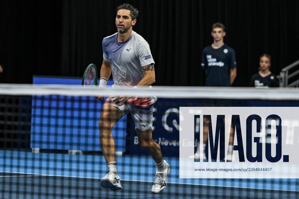 Guido Pella of Argentina, Manuel Guinard of France pictured in action during the European Open ATP, Tennis Herren tennis tournament in Brussels, on 21 October. This year s edition of the tournament is taking place from 17 to 25 October DAVIDxPINTENS x190499482x