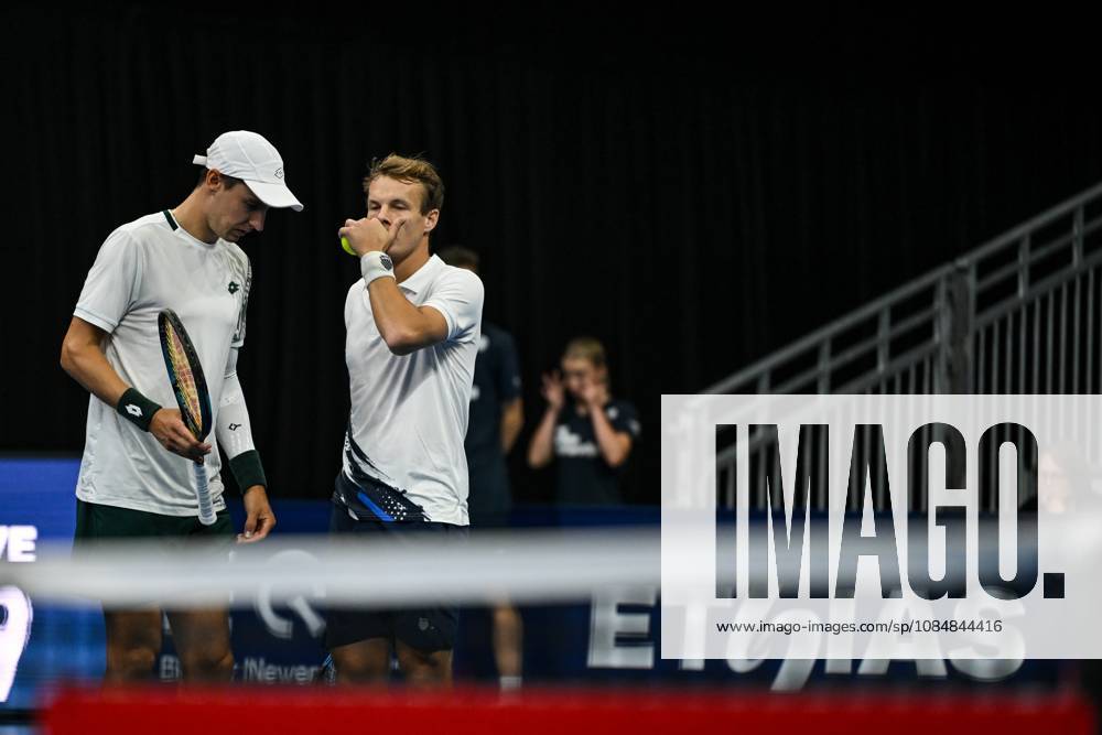 Michael Geerts of Belgium, Joran Vliegen of Belgium pictured during the European Open ATP, Tennis Herren tennis tournament in Brussels, on 21 October. This year s edition of the tournament is taking place from 17 to 25 October DAVIDxPINTENS x190499687x