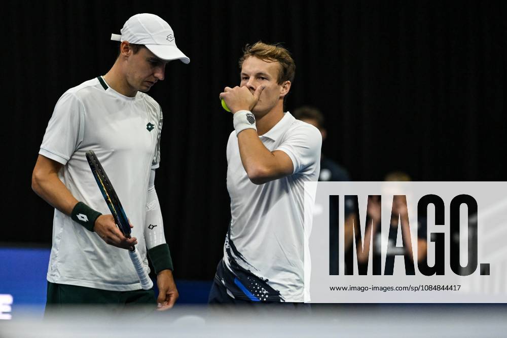 Michael Geerts of Belgium, Joran Vliegen of Belgium pictured during the European Open ATP, Tennis Herren tennis tournament in Brussels, on 21 October. This year s edition of the tournament is taking place from 17 to 25 October DAVIDxPINTENS x190499694x