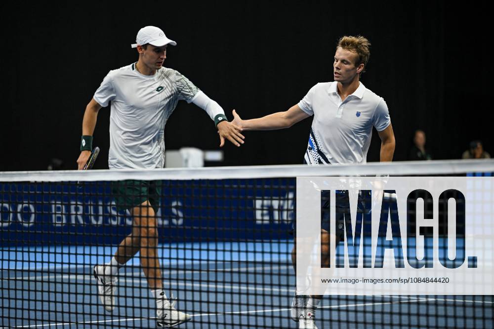 Michael Geerts of Belgium, Joran Vliegen of Belgium pictured during the European Open ATP, Tennis Herren tennis tournament in Brussels, on 21 October. This year s edition of the tournament is taking place from 17 to 25 October DAVIDxPINTENS x190499703x
