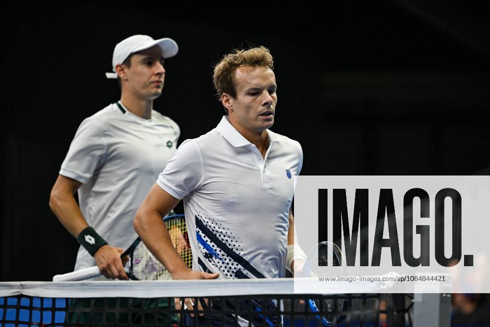 Michael Geerts of Belgium, Joran Vliegen of Belgium pictured during the European Open ATP, Tennis Herren tennis tournament in Brussels, on 21 October. This year s edition of the tournament is taking place from 17 to 25 October DAVIDxPINTENS x190499725x