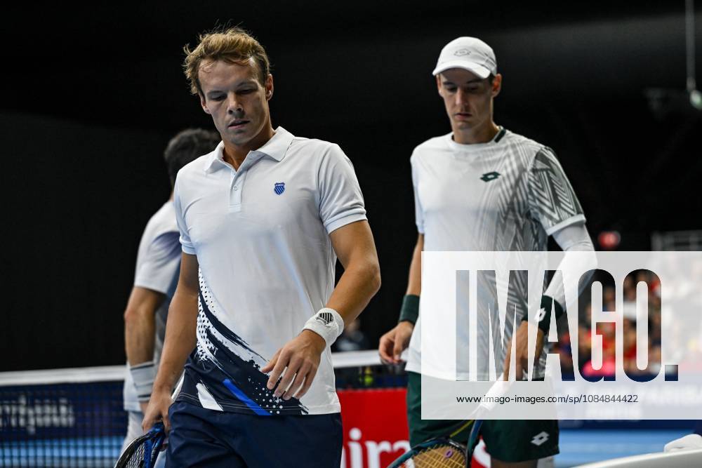 Michael Geerts of Belgium, Joran Vliegen of Belgium pictured during the European Open ATP, Tennis Herren tennis tournament in Brussels, on 21 October. This year s edition of the tournament is taking place from 17 to 25 October DAVIDxPINTENS x190499734x