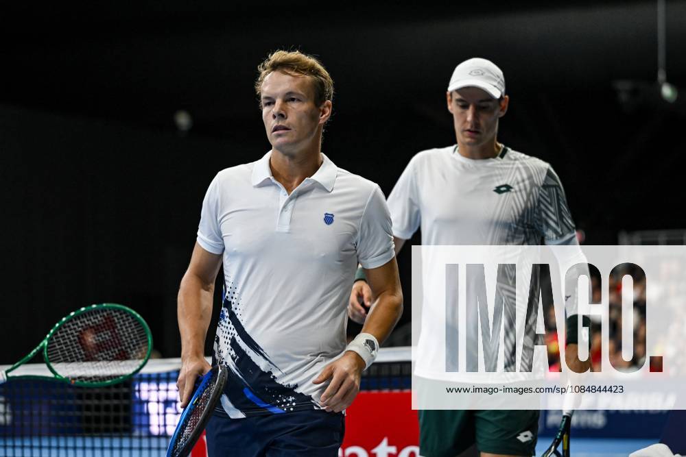 Michael Geerts of Belgium, Joran Vliegen of Belgium pictured during the European Open ATP, Tennis Herren tennis tournament in Brussels, on 21 October. This year s edition of the tournament is taking place from 17 to 25 October DAVIDxPINTENS x190499739x
