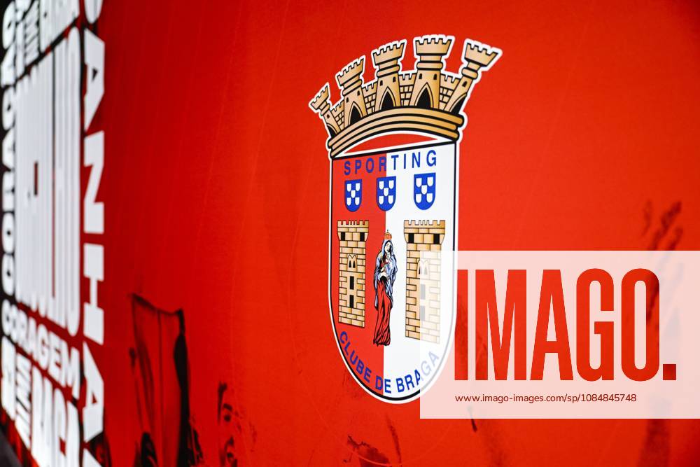 The SC Braga club logo pictured ahead of a press conference, PK, Pressekonferenz of Belgian soccer team KAA Gent, Wednesday 21 October 2026 in Braga, Portugal. The team is preparing for the second match of the UEFA Conference League league phase against Portuguese SC Braga tomorrow. TOM GOYVAERTS TomxGoyvaerts x190509409x