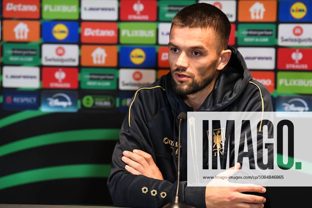STVV s Visar Musliu pictured during a press conference, PK, Pressekonferenz of Belgian soccer team Sint-Truidense VV, Wednesday 21 October 2026 in Herning, Denmark, in preparation of tomorrow s game against Danish FC Midtjylland on the second day of the UEFA Conference League league phase. JILLxDELSAUX x190514616x