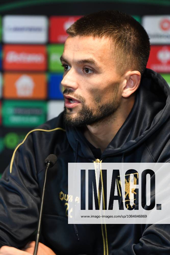 STVV s Visar Musliu pictured during a press conference, PK, Pressekonferenz of Belgian soccer team Sint-Truidense VV, Wednesday 21 October 2026 in Herning, Denmark, in preparation of tomorrow s game against Danish FC Midtjylland on the second day of the UEFA Conference League league phase. JILLxDELSAUX x190514628x