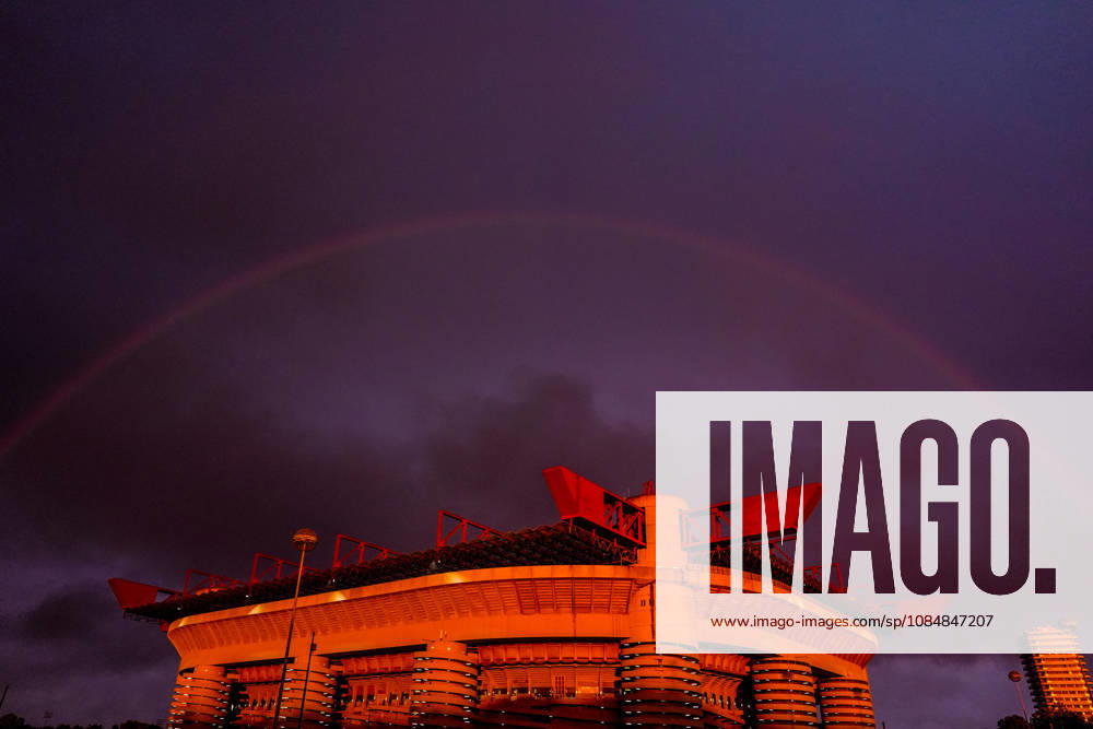 Raimbow over San Siro Stadium before the Uefa Champions League soccer match between Inter and Shakhtar Donetsk at San Siro Stadium in Milan , Italy - Wednesday October 21 , 2026. - Soccer