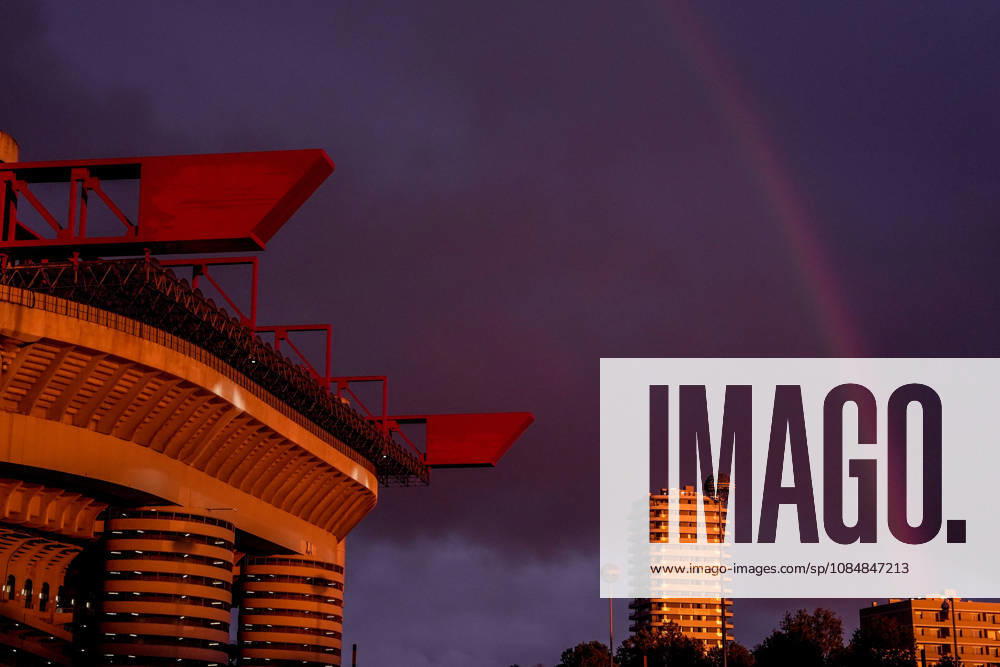 Raimbow over San Siro Stadium before the Uefa Champions League soccer match between Inter and Shakhtar Donetsk at San Siro Stadium in Milan , Italy - Wednesday October 21 , 2026. - Soccer