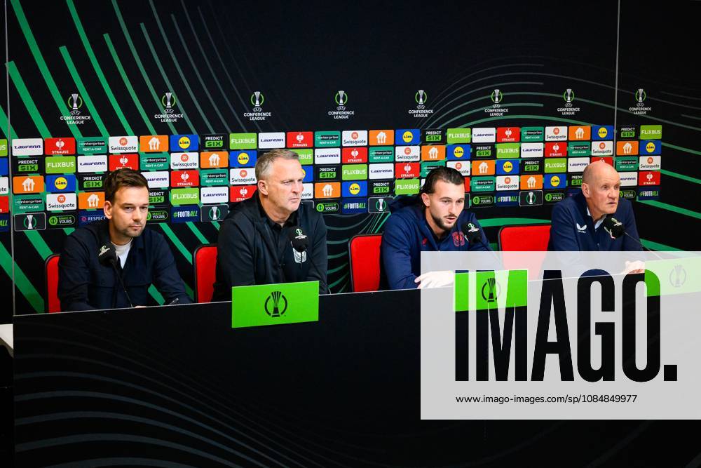 GIBRALTAR , 21 10-2026 , Europa Point stadium , season 2026 2027 , UEFA Conference League football , press conference, PK, Pressekonferenz FC Twente coach John van den Brom and FC Twente goalkeeper Joel Drommel Press conference Twente x208916333x