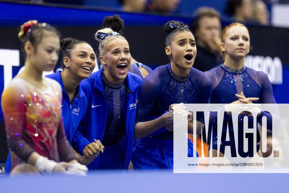 ROTTERDAM - The American gymnasts during the team final at the World Gymnastics Championships in Rotterdam Ahoy. IRIS VAN DEN BROEK ANP ANPxSportx IVx 573184105 originalFilename: 573184105