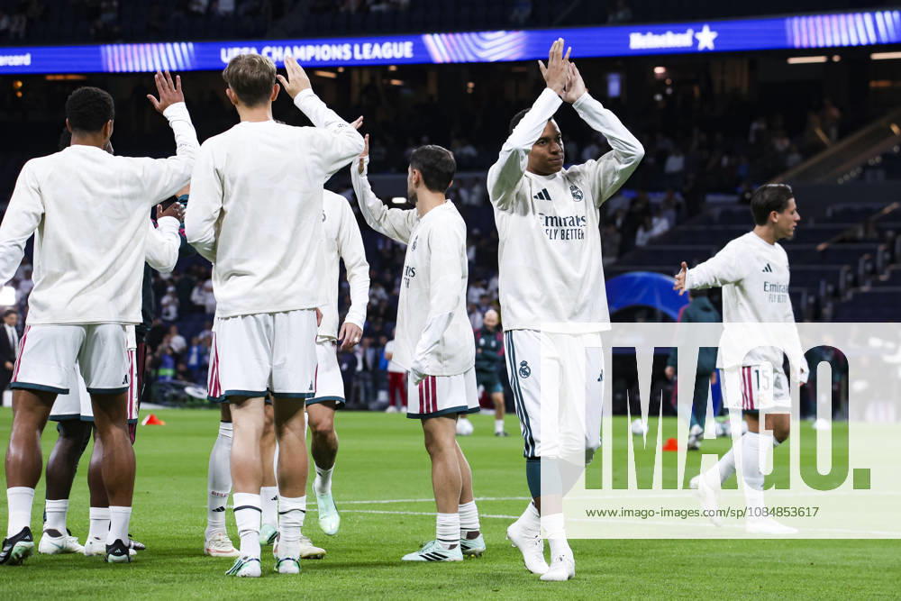 Real Madrid v RB Leipzig - UEFA Champions League 2026 27 October 21, 2026, Santiago Bernabeu stadium, Madrid, Spain: Kylian Mbappe and Dean Huijsen of Real Madrid are warm up during UEFA Champions League 2026 27 football match between Real Madrid and RB Leipzig at Santiago Bernabeu stadium on October 21, 2026, in Madrid, Spain. Madrid Santiago Bernabeu Stadium Madrid Spain