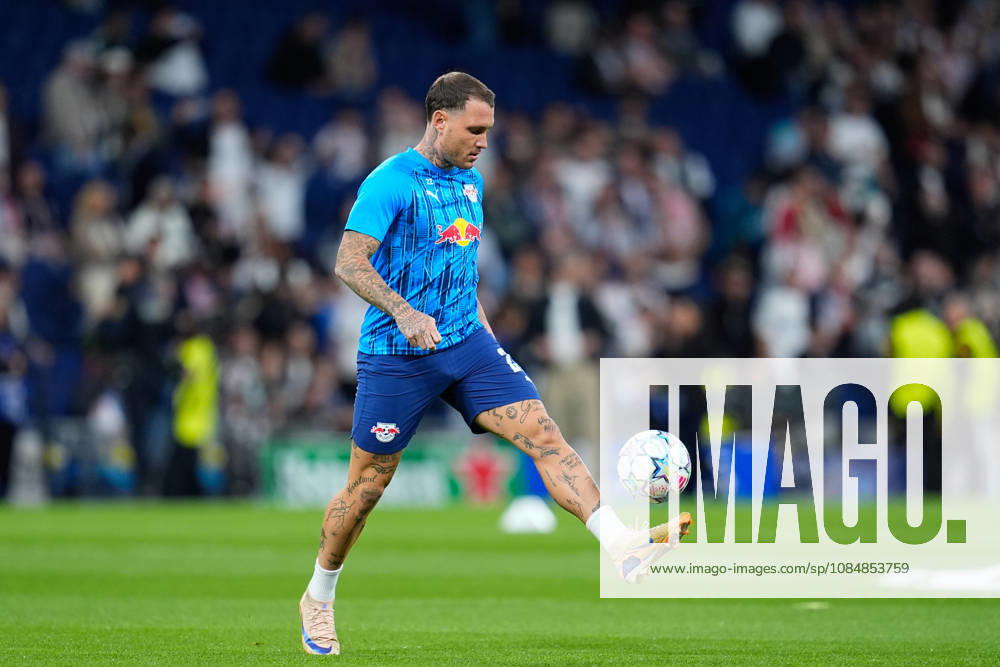 David Raum of RB Leipzig warms up during the UEFA Champions League 2026 27 League Phase MD3 match between Real Madrid CF and RB Leipzig at Bernabeu stadium on October 21, 2026, in Madrid, Spain. Real Madrid CF V RB Leipzig - UEFA Champions League 2026 27 League Phase MD3 - ZUMAa181 20261021_zaa_a181_046