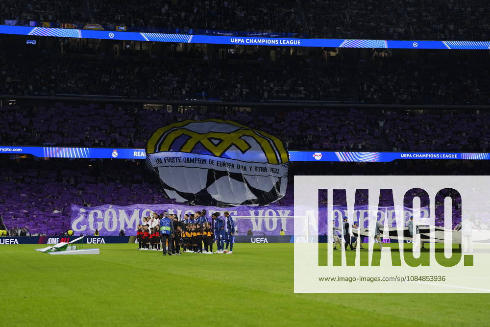 Real Madrid v RB Leipzig - UEFA Champions League 2026 27 League Phase MD3 MADRID, SPAIN - OCTOBER 21: Real Madrid fans make a choreography during the ceremony prior to the UEFA Champions League 2026 27 League Phase MD3 match between Real Madrid and RB Leipzig at Santiago Bernabeu Stadium on October 21, 2026 in Madrid, Spain. Madrid Santiago Bernabeu Spain