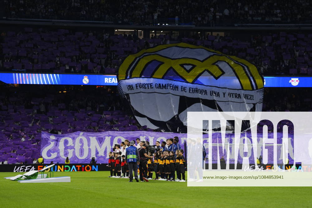 Real Madrid v RB Leipzig - UEFA Champions League 2026 27 League Phase MD3 MADRID, SPAIN - OCTOBER 21: Real Madrid fans make a choreography during the ceremony prior to the UEFA Champions League 2026 27 League Phase MD3 match between Real Madrid and RB Leipzig at Santiago Bernabeu Stadium on October 21, 2026 in Madrid, Spain. Madrid Santiago Bernabeu Spain
