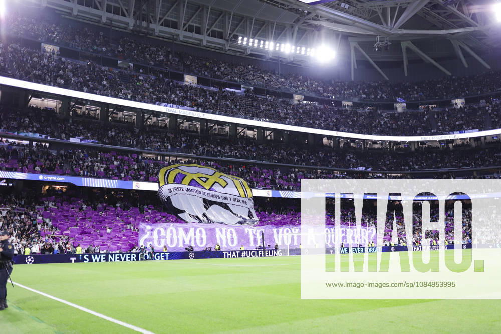 Real Madrid v RB Leipzig - UEFA Champions League 2026 27 October 21, 2026, Santiago Bernabeu stadium, Madrid, Spain: Tifo of Real Madrid fans during UEFA Champions League 2026 27 football match between Real Madrid and RB Leipzig at Santiago Bernabeu stadium on October 21, 2026, in Madrid, Spain. Madrid Santiago Bernabeu Stadium Madrid Spain