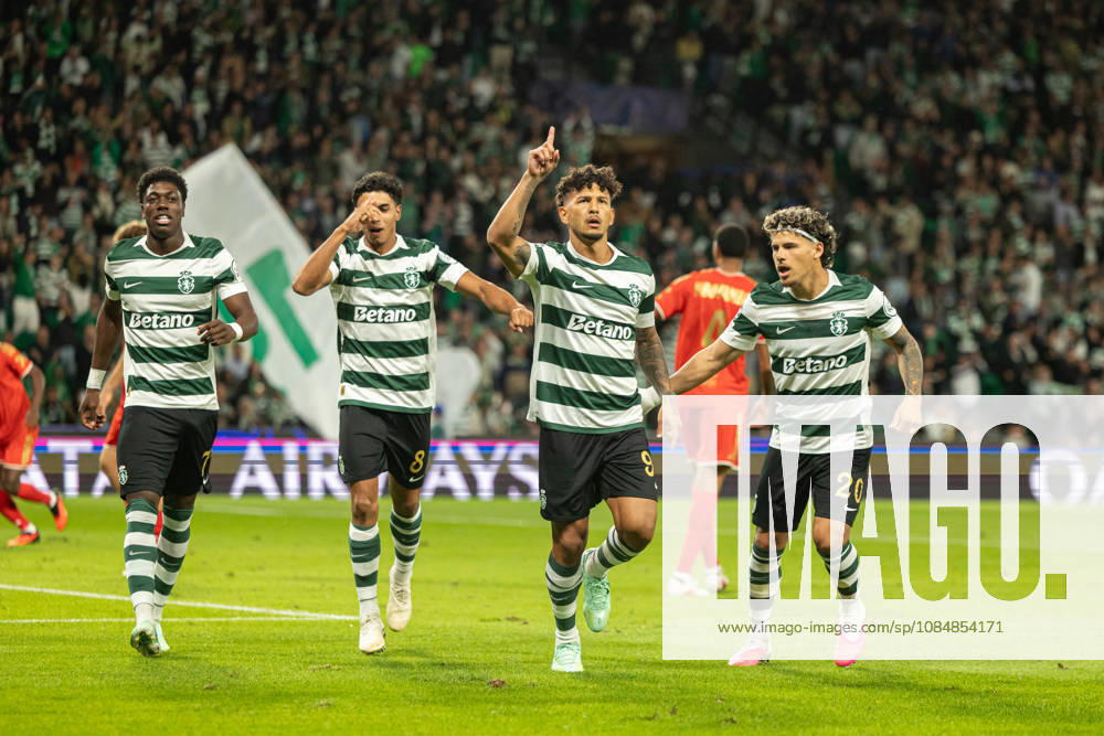 Luis Suarez celebrating after goal seen in football match between Sporting CP and LASK in UEFA Champions League 2026 27 at Estadio Josà Alvalade, Lisboa, Portugal (Luis Loureiro Ball Raw Images PT) Lisboa Estadio Josà Alvalade Portugal