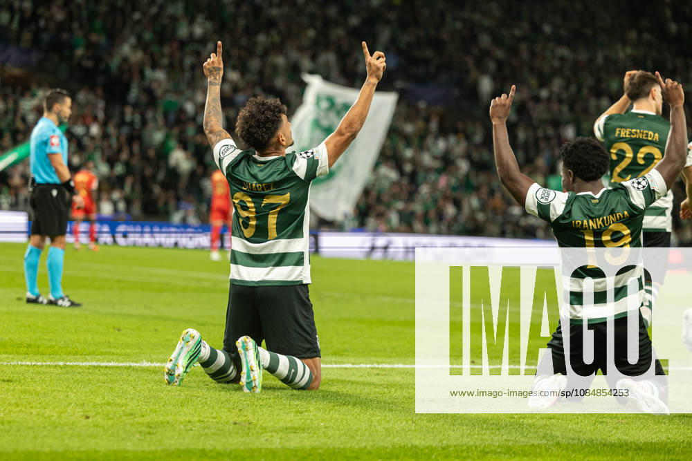 Luis Suarez celebrating after goal seen in football match between Sporting CP and LASK in UEFA Champions League 2026 27 at Estadio Josà Alvalade, Lisboa, Portugal (Luis Loureiro Ball Raw Images PT) Lisboa Estadio Josà Alvalade Portugal