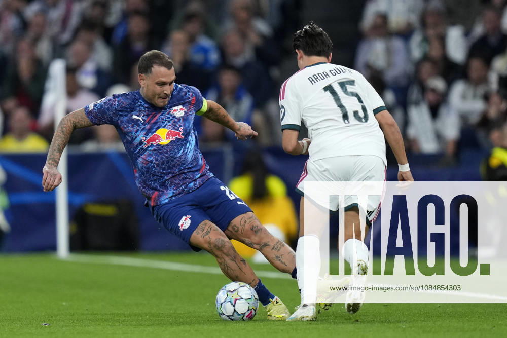 ESP: Real Madrid v RB Leipzig. UEFA Champions League. Matchday 3. David Raum of RB Leipzig and Arda Guler of Real Madrid CF during the UEFA Champions League match between Real Madrid and RB Leipzig played at Santiago Bernabeu Stadium on 21 Oct 2026 in Madrid, Spain. kpng