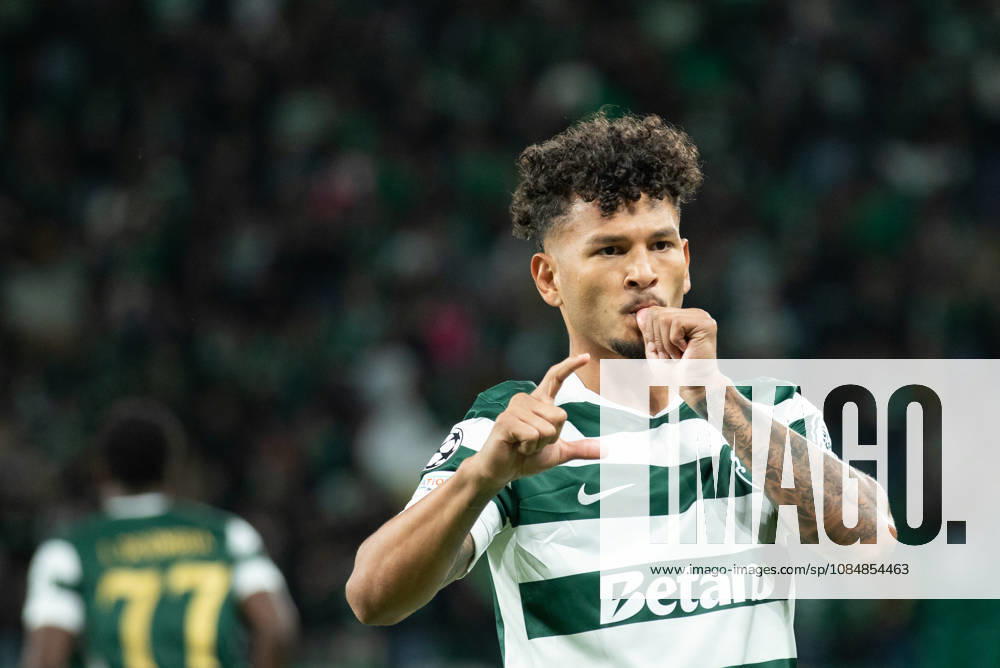 Sporting forward from Colombia LUIS SUAREZ (97) celebrating after scoring a goal during the game for the League Phase for the UEFA Champions League between Sporting and LASK Linz at Estadio Jose de Alvalade Lisbon Portugal - ZUMAs359 20261021_zsp_s359_004