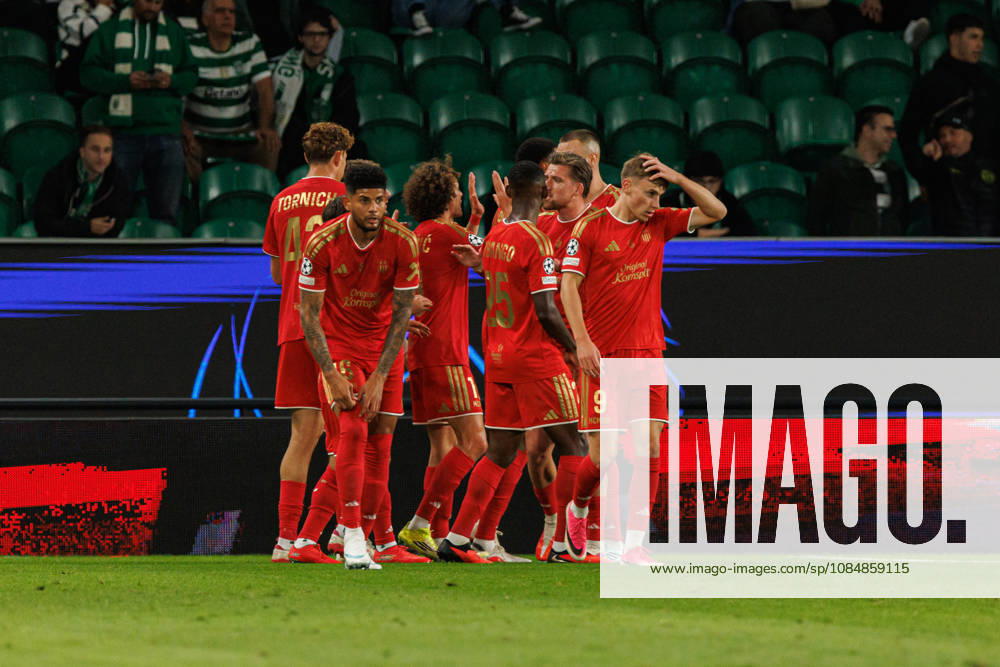 Christoph Lang celebrating after goal seen in football match between Sporting CP and LASK in UEFA Champions League 2026 27 at Estadio Josà Alvalade, Lisboa, Portugal (Luis Loureiro Ball Raw Images PT) Lisboa Estadio Josà Alvalade Portugal
