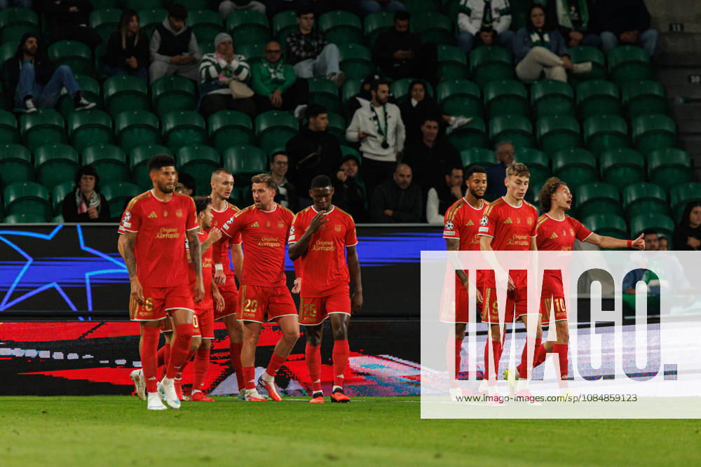 Christoph Lang celebrating after goal seen in football match between Sporting CP and LASK in UEFA Champions League 2026 27 at Estadio Josà Alvalade, Lisboa, Portugal (Luis Loureiro Ball Raw Images PT) Lisboa Estadio Josà Alvalade Portugal