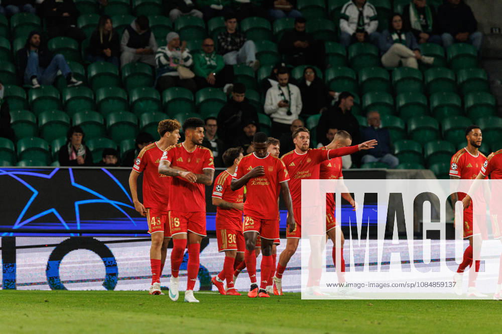 Christoph Lang celebrating after goal seen in football match between Sporting CP and LASK in UEFA Champions League 2026 27 at Estadio Josà Alvalade, Lisboa, Portugal (Luis Loureiro Ball Raw Images PT) Lisboa Estadio Josà Alvalade Portugal