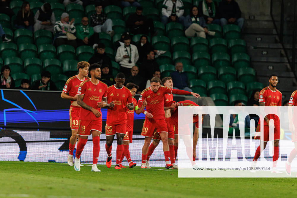 Christoph Lang celebrating after goal seen in football match between Sporting CP and LASK in UEFA Champions League 2026 27 at Estadio Josà Alvalade, Lisboa, Portugal (Luis Loureiro Ball Raw Images PT) Lisboa Estadio Josà Alvalade Portugal