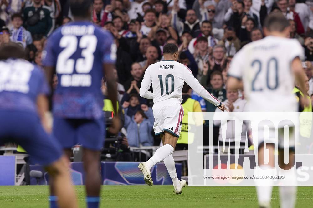 Kylian Mbappe (Real Madrid CF) celebrates a goal during the UEFA Champions League 2026 2027 match between Real Madrid CF and RB Leipzig..Final score: Real Madrid 4-1 RB Leipzig. Madrid Spain - ZUMAs197 20261021_aaa_s197_442