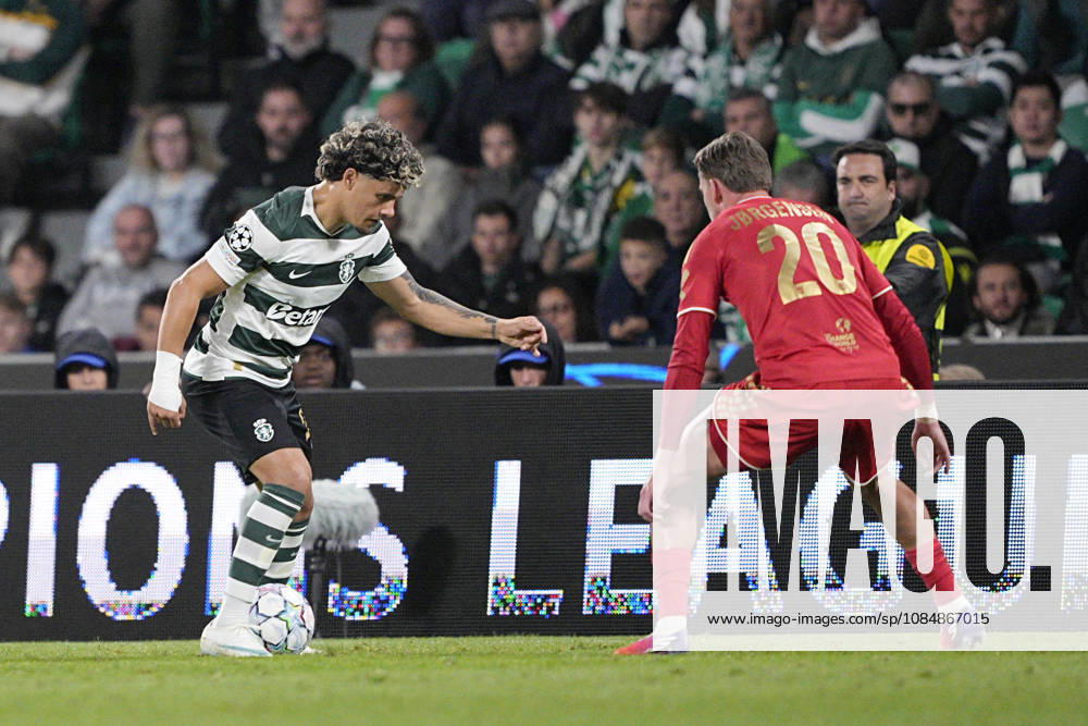 Maxi Araujo of Sporting CP dribbles past an opponent during the UEFA Champions League 2026 27 League Phase MD3 match between Sporting Club de Portugal and LASK at Estadio Jose Alvalade on October 21, 2026 in Lisbon, Portugal (Photo by Pedro Loureiro Sports Press Photo SPP)