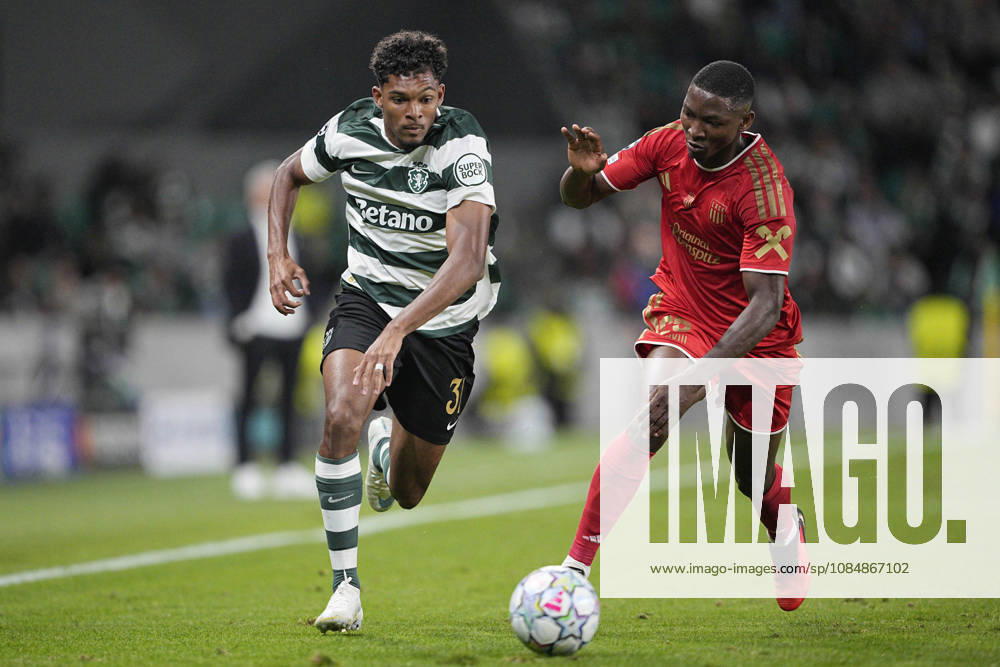 Luis Guilherme of Sporting CP and Yvan Dibango of LASK Linz challenges for the ball during the UEFA Champions League 2026 27 League Phase MD3 match between Sporting Club de Portugal and LASK at Estadio Jose Alvalade on October 21, 2026 in Lisbon, Portugal (Photo by Pedro Loureiro Sports Press Photo SPP)
