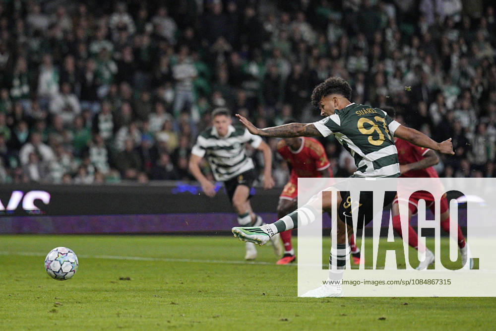 Luis Suarez of Sporting CP takes a penalty during the UEFA Champions League 2026 27 League Phase MD3 match between Sporting Club de Portugal and LASK at Estadio Jose Alvalade on October 21, 2026 in Lisbon, Portugal (Photo by Pedro Loureiro Sports Press Photo SPP)