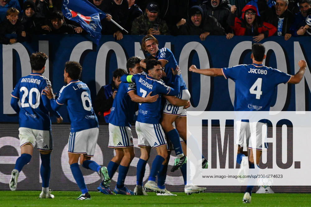 IPA90024380 - Nicolas Paz (Como FC 1907) celebrates after scoring a goal during the Como 1907 vs. Manchester United, ManU UEFA Champions League soccer match in Como, Italy, on October 21, 2026