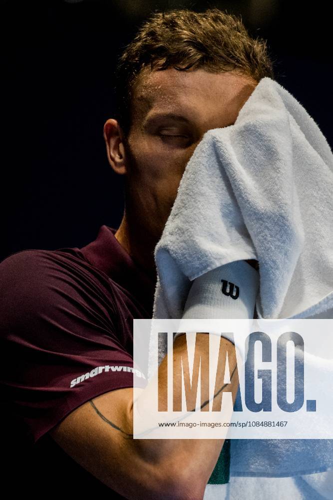 Jiri Lehecka of the Czech Republic pictured in action during the European Open ATP, Tennis Herren tennis tournament in Brussels, on Thursday 22 October. This year s edition of the tournament is taking place from 17 to 25 October JASPERxJACOBS x190644625x