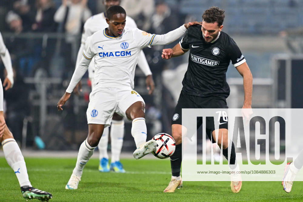 SOCCER - UEFA EL, Sturm vs Marseille GRAZ,AUSTRIA,22.OCT.26 - SOCCER - UEFA Europa League, SK Sturm Graz vs Olympique de Marseille. Image shows Keyliane Abdallah (Marseille) and Valmir Matoshi (Sturm). GEPAxpictures Retkoceri