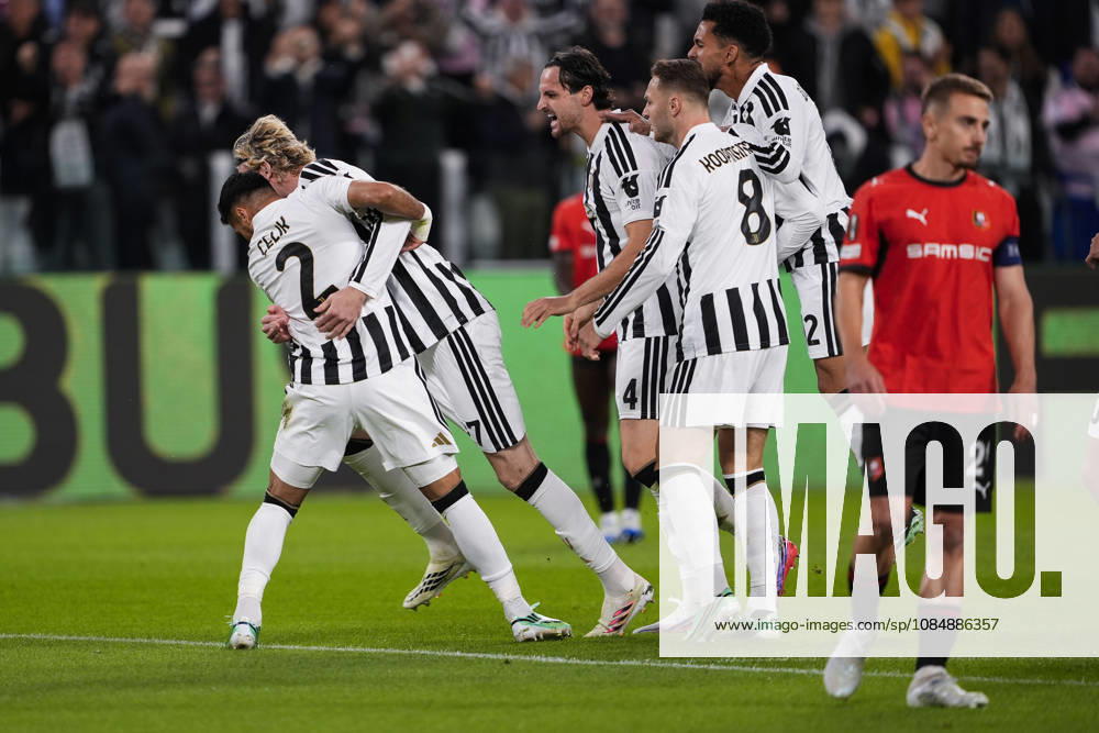 Juventus Zeki Çelik celebrates after scoring the opening goal for his team 1-0 during the UEFA Europa League soccer match, between Juventus and Rennes at the Allianz Stadium in Turin, north west Italy - Matchday 3- Thursday, October 22, 2026. - Soccer