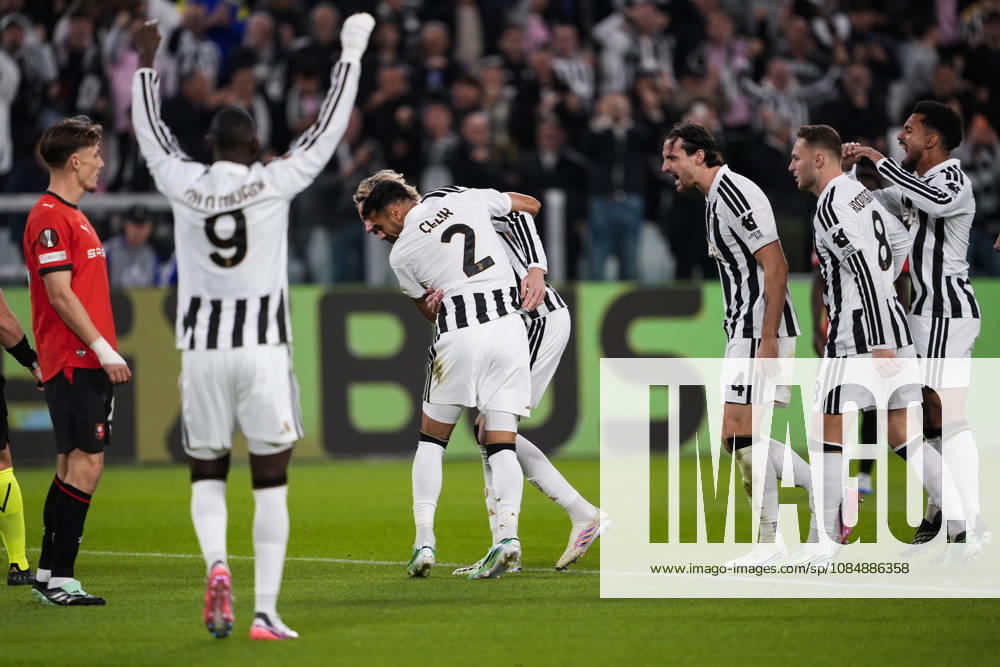 Juventus Zeki Çelik celebrates after scoring the opening goal for his team 1-0 during the UEFA Europa League soccer match, between Juventus and Rennes at the Allianz Stadium in Turin, north west Italy - Matchday 3- Thursday, October 22, 2026. - Soccer