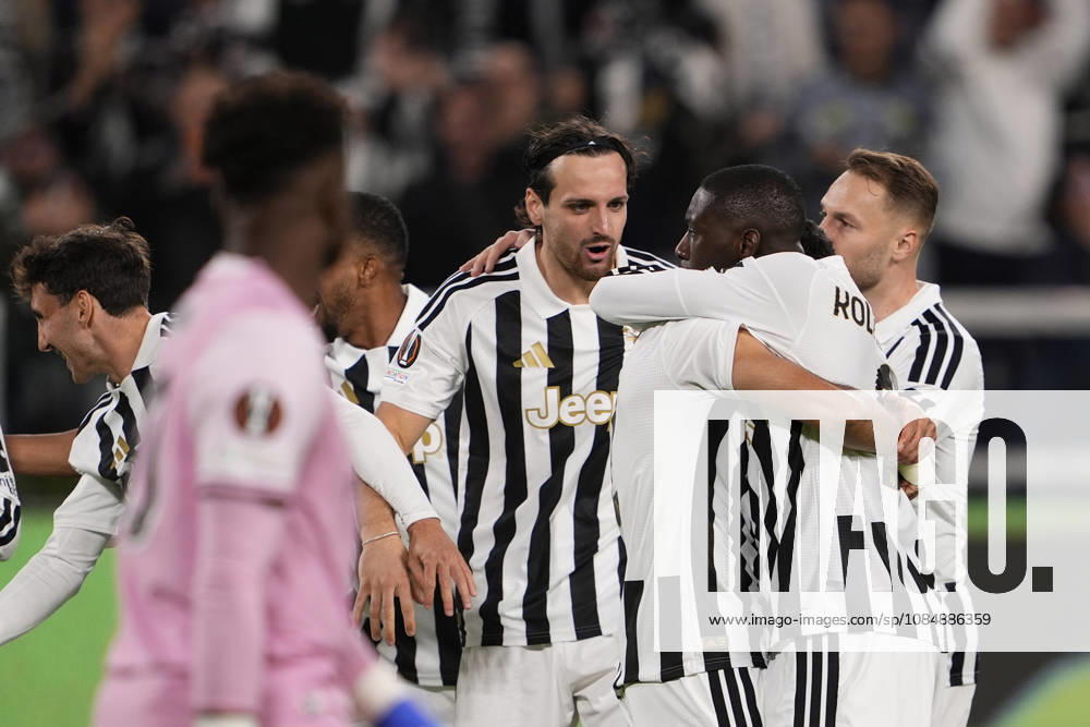Juventus Zeki Çelik celebrates after scoring the opening goal for his team 1-0 during the UEFA Europa League soccer match, between Juventus and Rennes at the Allianz Stadium in Turin, north west Italy - Matchday 3- Thursday, October 22, 2026. - Soccer