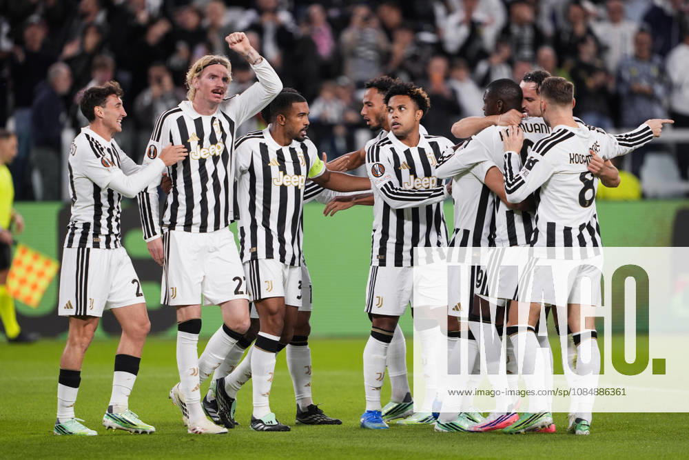Juventus Zeki Çelik celebrates after scoring the opening goal for his team 1-0 during the UEFA Europa League soccer match, between Juventus and Rennes at the Allianz Stadium in Turin, north west Italy - Matchday 3- Thursday, October 22, 2026. - Soccer