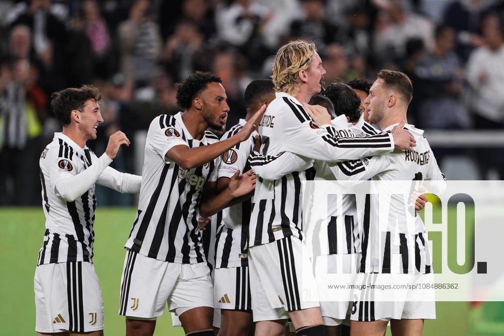 Juventus Zeki Çelik celebrates after scoring the opening goal for his team 1-0 during the UEFA Europa League soccer match, between Juventus and Rennes at the Allianz Stadium in Turin, north west Italy - Matchday 3- Thursday, October 22, 2026. - Soccer