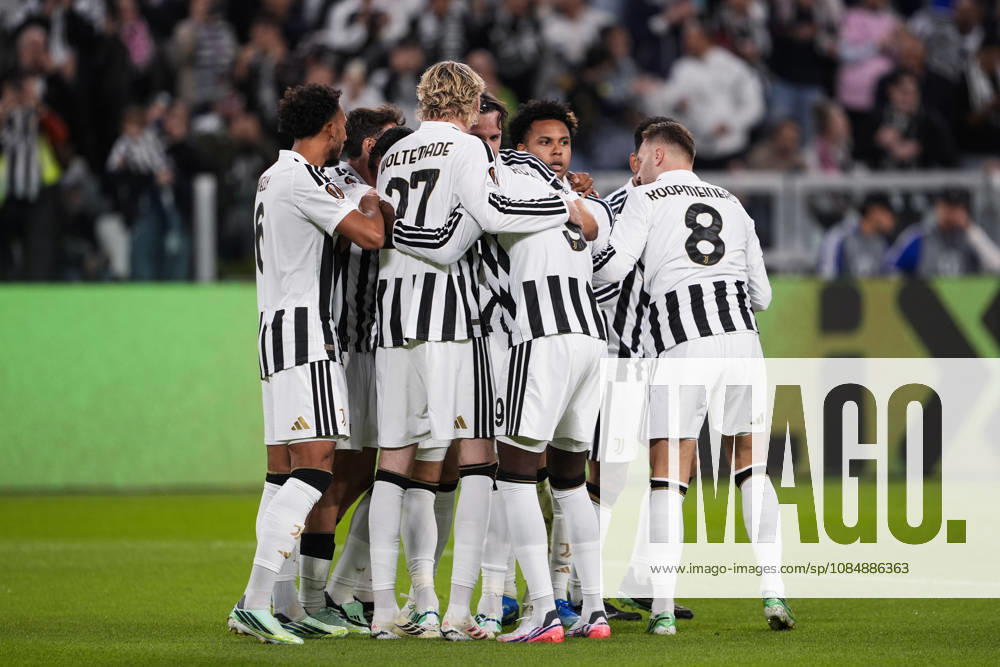 Juventus Zeki Çelik celebrates after scoring the opening goal for his team 1-0 during the UEFA Europa League soccer match, between Juventus and Rennes at the Allianz Stadium in Turin, north west Italy - Matchday 3- Thursday, October 22, 2026. - Soccer