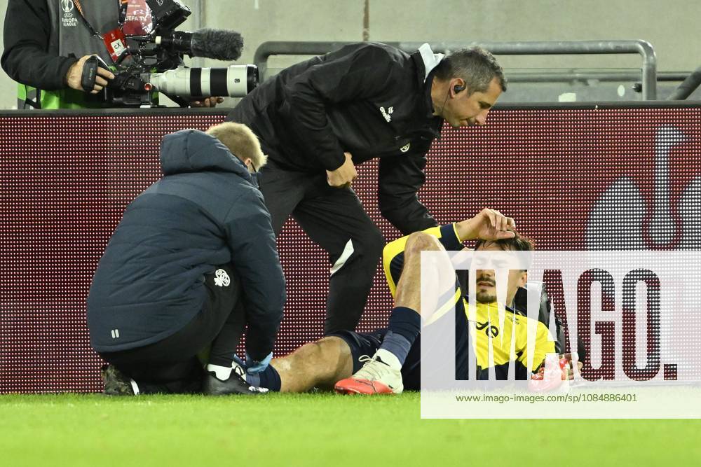 Royale Union Saint-Gilloise v Hapoel Beer-Sheva FC - UEFA Europa League DUSSELDORF, GERMANY - OCTOBER 22 : Biondic Mateo forward of Royale Union Saint-Gilloise injured during the UEFA Europa League 2026 27 League Phase matchday 3 match between Royale Union Saint-Gilloise and Hapoel Beer-Sheva FC on October 22, 2026 in Dusseldorf, Germany, 22 10 2026 Dusseldorf Germany