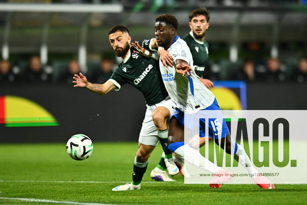Football Conference League 2nd round match FK Jablonec vs Brighton in Jablonec nad Nisou, Czech Republic, October 21, 2026. From left Vakhtang Chanturishvili of Jablonec, Ibrahim Osman of Brighton. (CTKxPhoto RadekxPetrasek) CTKPhotoP2026102208136 CTKPhotoP2026102208136