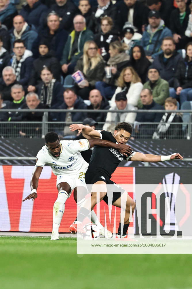 SOCCER - UEFA EL, Sturm vs Marseille GRAZ,AUSTRIA,22.OCT.26 - SOCCER - UEFA Europa League, SK Sturm Graz vs Olympique de Marseille. Image shows Ulisses Garcia (Marseille) and Jacob Hoedl (Sturm). GEPAxpictures Bauer