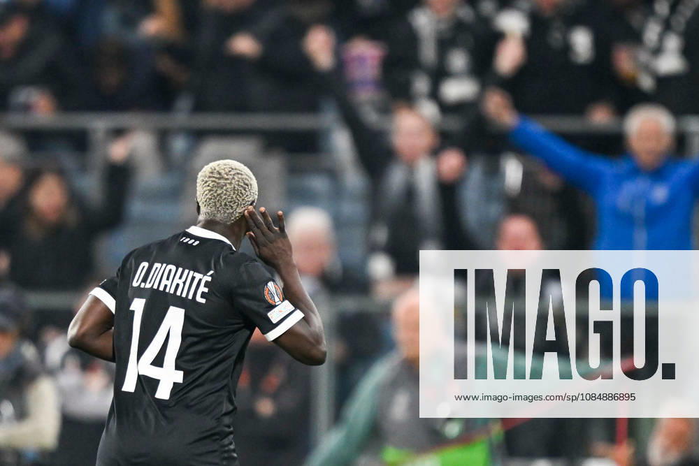 SOCCER - UEFA EL, Sturm vs Marseille GRAZ,AUSTRIA,22.OCT.26 - SOCCER - UEFA Europa League, SK Sturm Graz vs Olympique de Marseille. Image shows the rejoicing of Oumar Diakite (Sturm). GEPAxpictures Retkoceri