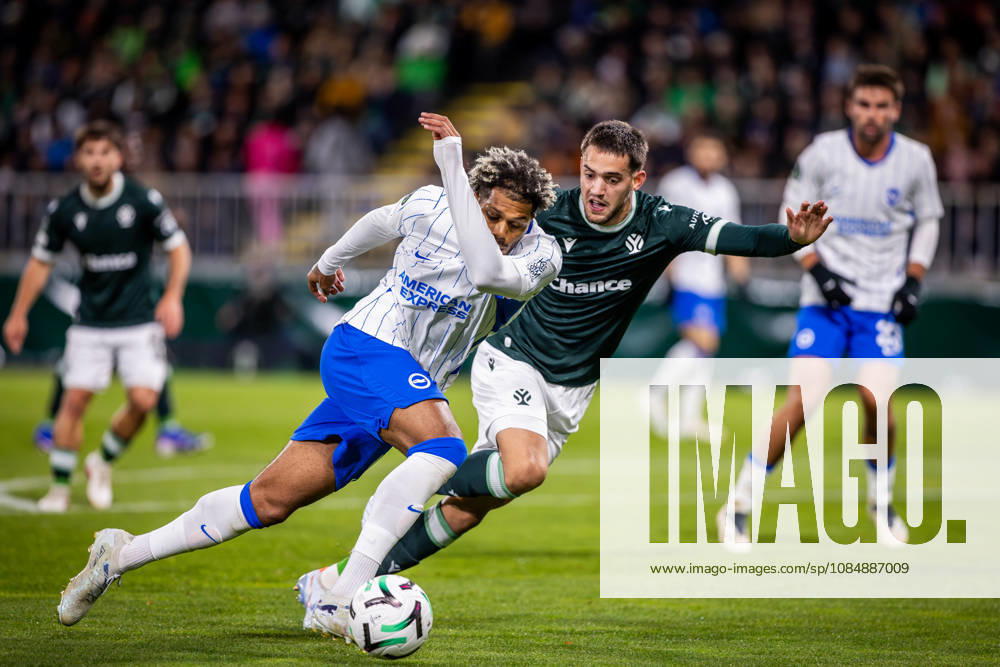 JABLONEC - BRIGHTON Georginio Rutter of Brighton and Dusan Pavlovic of Jablonec during the matchday 2 of League phase round of UEFA Conference league football match between FK Jablonec and Brighton and Hove Albion at Stadion Strelnice. Jablonec nad Nisou, Czechia, October 22, 2026. Photo by Branislav Racko