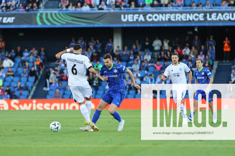 ESP: UEFA Conference League Getafe CF - FC Lugano Borja Mayoral of Getafe CF and Antonios Papadopoulos of Lugano during UEFA Conference League between Getafe CF v FC Lugano played at Coliseum Stadium in Getafe on October 22, 2026 in Spain Spain Futbol