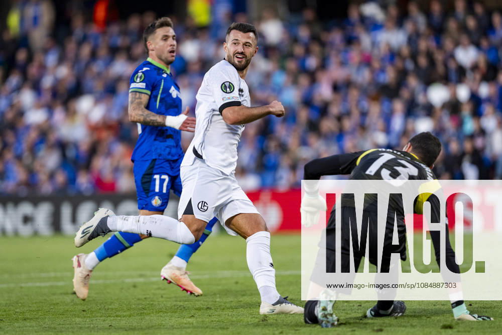 Getafe CF v FC Lugano - UEFA Conference League 2026 27 League Phase MD2 GETAFE, SPAIN - OCTOBER 22: Albian Ajeti of FC Lugano (C) celebrates his goal during the UEFA Conference League 2026 27 League Phase MD2 match between Getafe CF and FC Lugano at Estadio Coliseum on October 22, 2026 in Getafe, Spain. Madrid Estadio Coliseum Madrid Spain