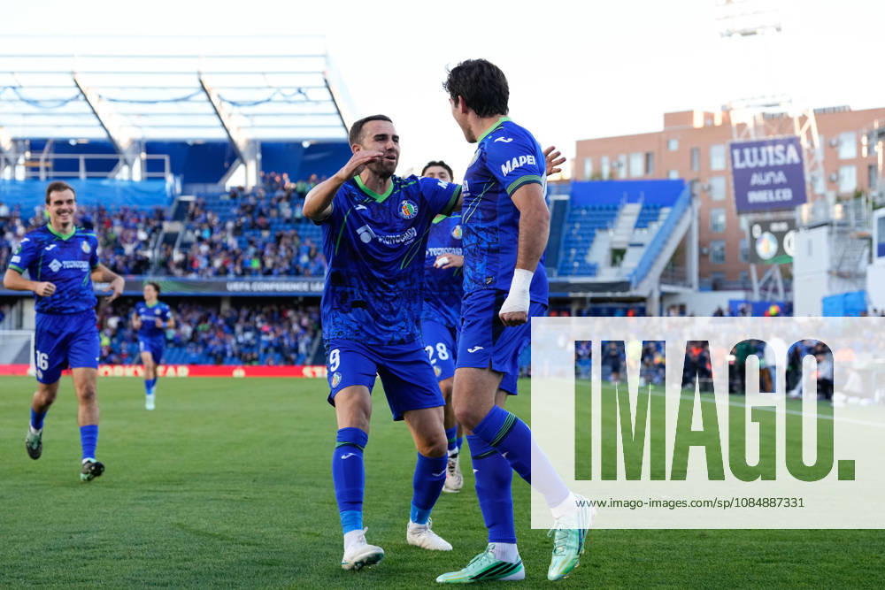 Ivan Azon of Getafe CF celebrates after scoring his team s first goal during the UEFA Conference League 2026 27 League Phase MD2 football match between Getafe CF and FC Lugano at Coliseum de Getafe stadium on October 22, 2026, in Getafe, Spain. Getafe Spain - ZUMAa181 20261022_zaa_a181_028