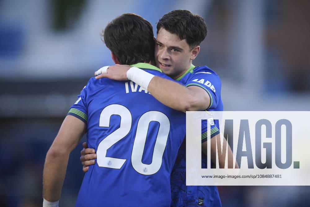 RAYO VALLECANO v FC LUGANO. UEFA EUROPA CONFERENCE LEAGUE 2026 2027. MATCHDAY 2. Getafe CF s Ivan Azon and Alberto Risco celebrate goal during UEFA Europa Conference League 2026 2027, Matchday 2. October 22, 2026. (ALTERPHOTOS Jorge Ropero) GetafeSpain